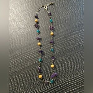 Amethyst & Teal Bead Strand Necklace with Yellow Accent Beads